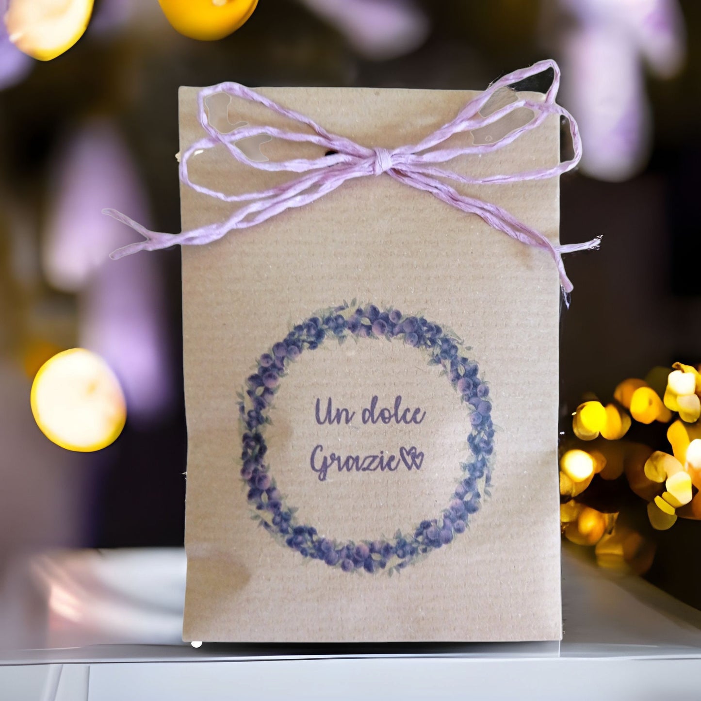50 Sacchetti i carta Kraft stampa personalizzata stile lavanda, rose e bouquet fiori
