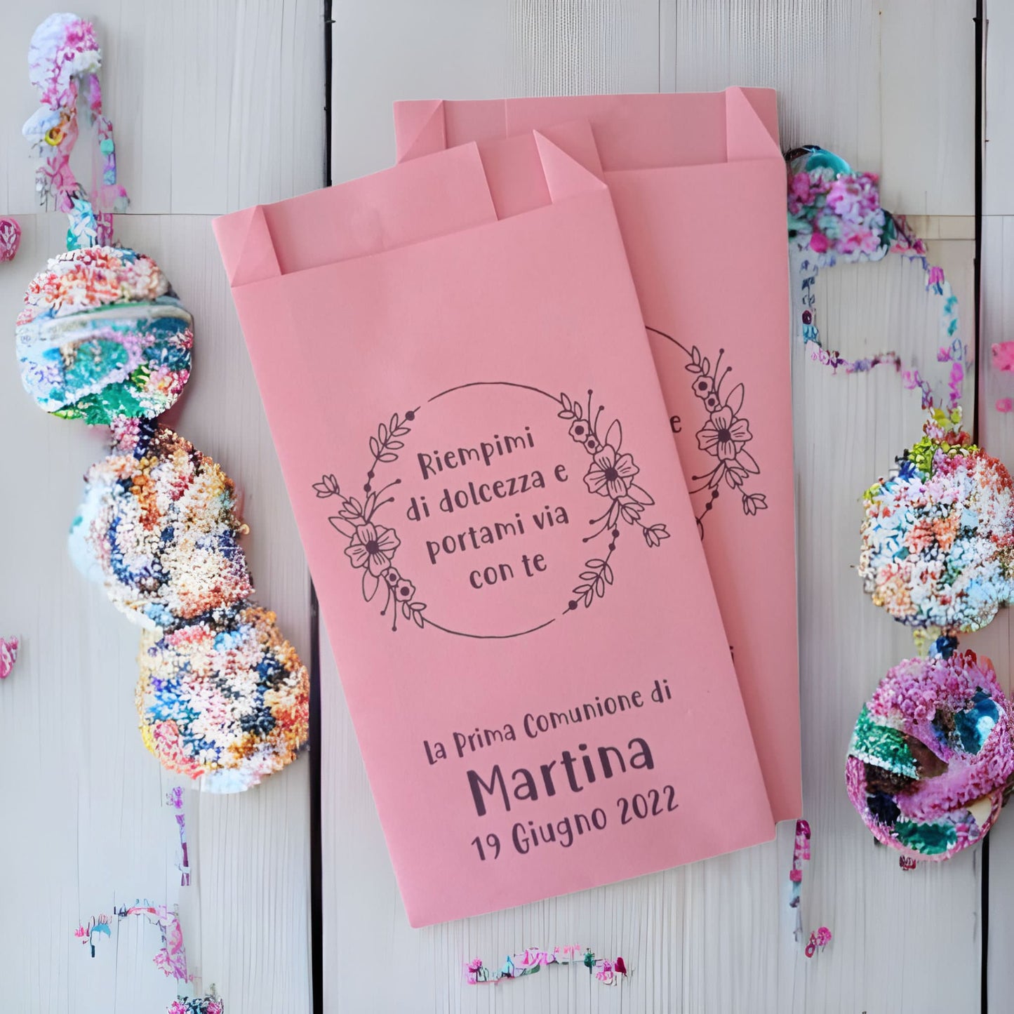 50 bustine carta personalizzate matrimonio anniversario cresima comunione battesimo compleanno