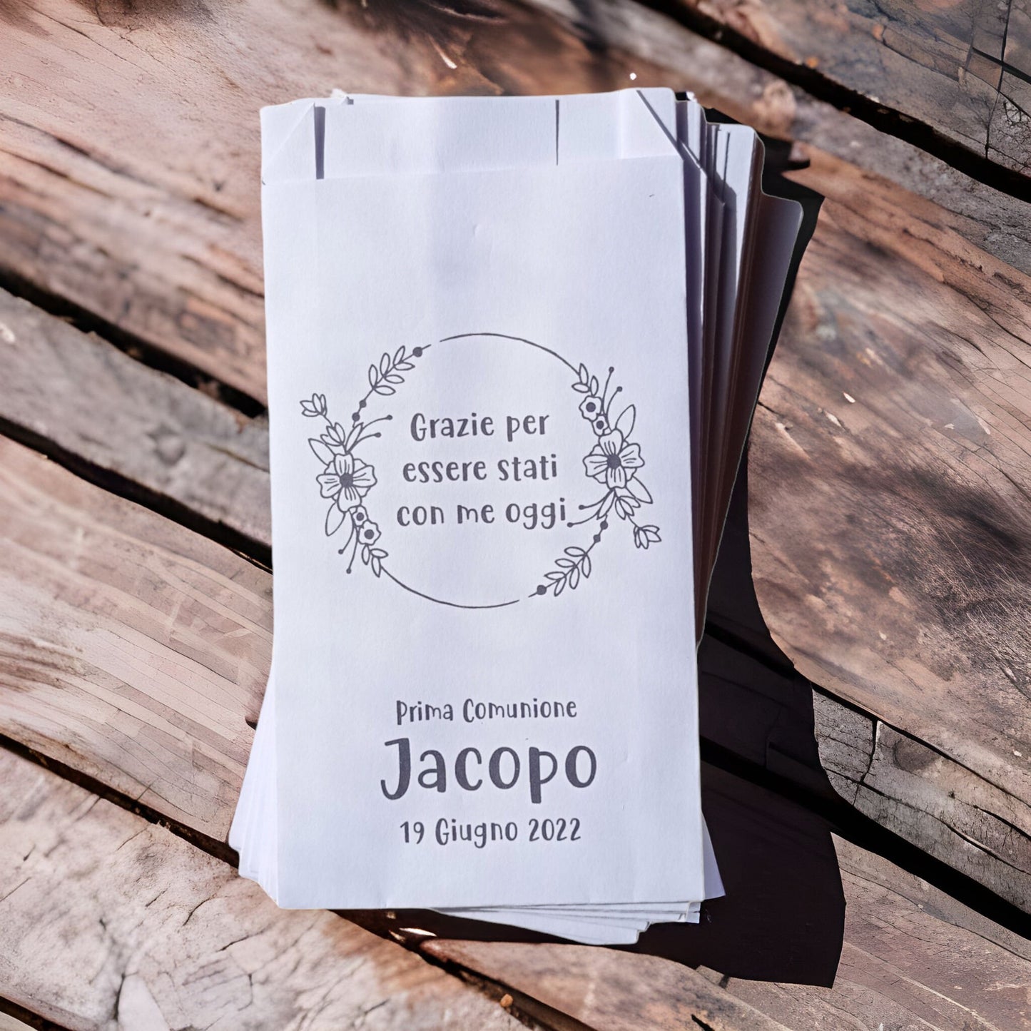 50 bustine carta personalizzate matrimonio anniversario cresima comunione battesimo compleanno