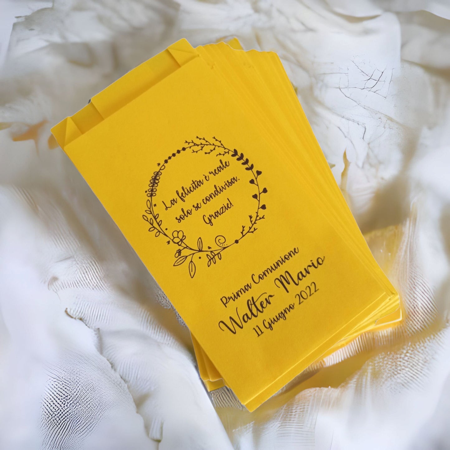50 bustine carta personalizzate matrimonio anniversario cresima comunione battesimo compleanno