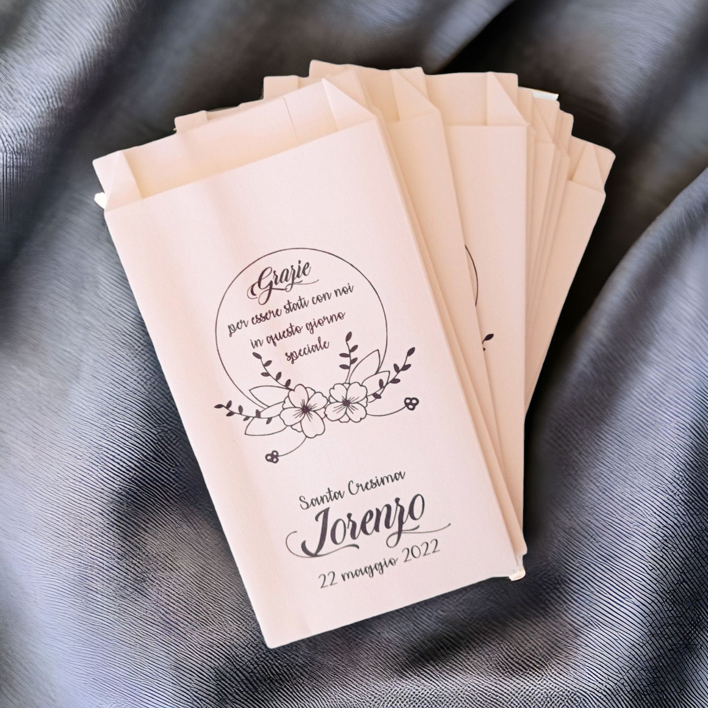 50 sacchetti carta personalizzati, confettata di matrimonio, battesimo, comunione, cresima, anniversario. Palettine segnagusto