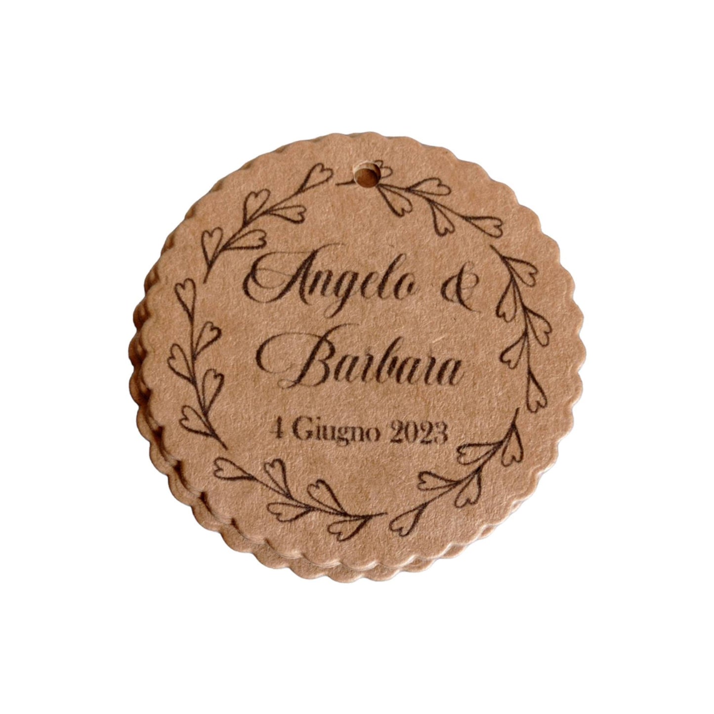 25 tag bomboniera con stampa personalizzata in cartoncino Kraft nozze comunione cresima battesimo