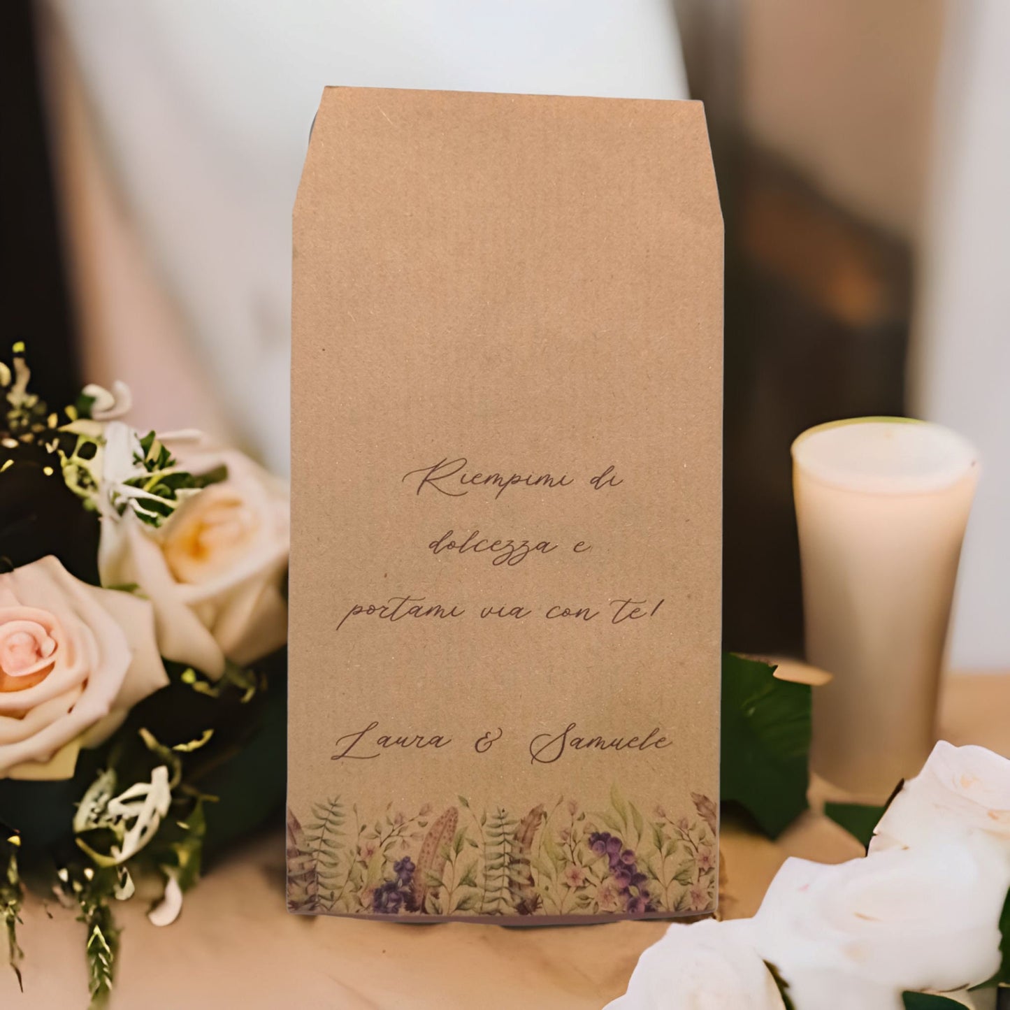 50 Sacchetti personalizzati in carta kraft nozze anniversario battesimo cresima comunione. Bustine confettata. Sacchetto confetti.