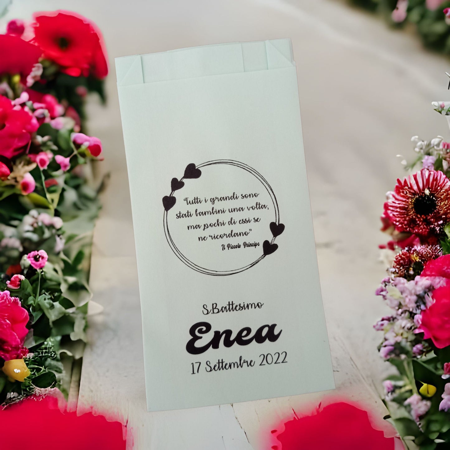 50 Sacchetti confettata personalizzati: Buste in carta per matrimonio, battesimo, compleanno   Personalizzabili con frasi, nomi e data