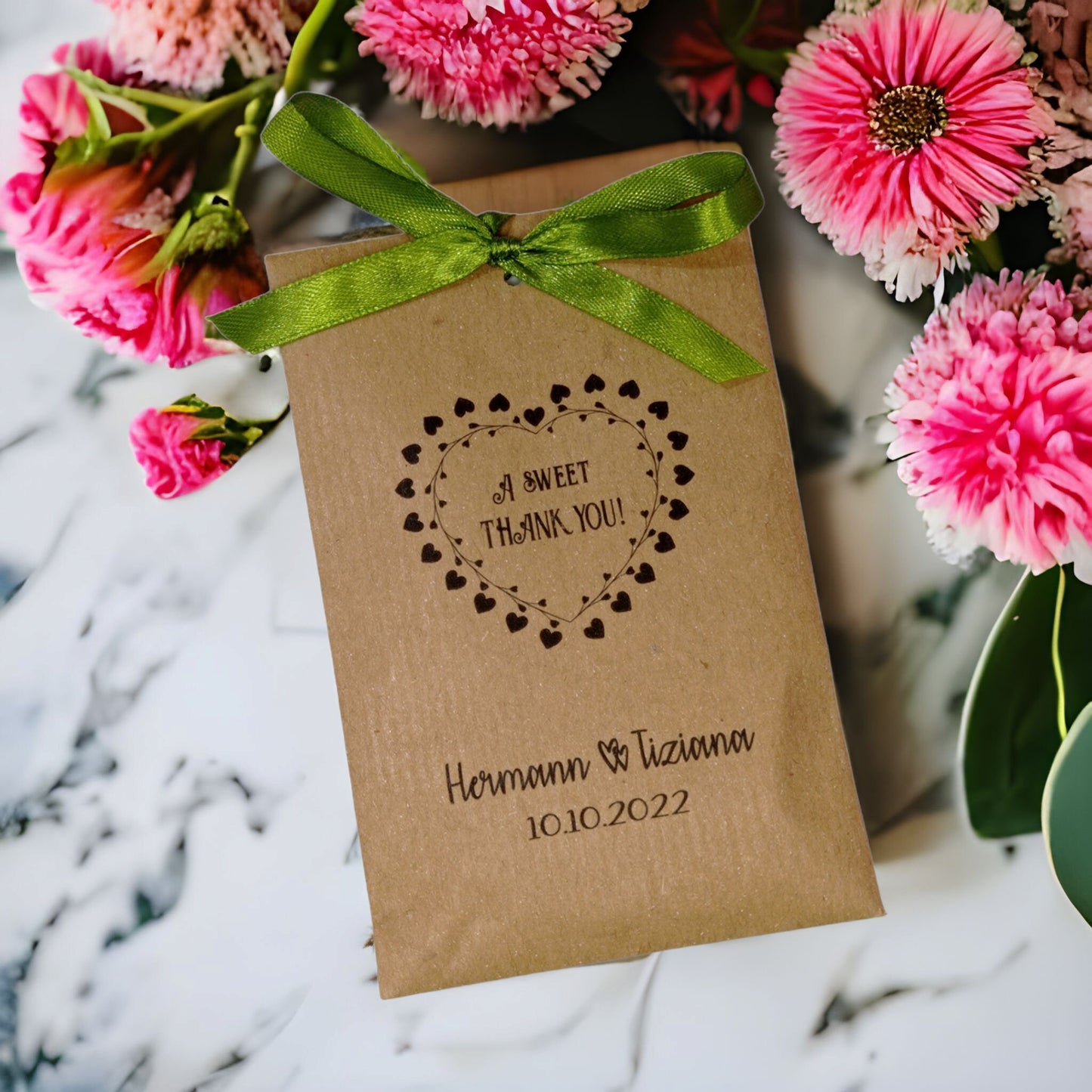 Sacchetti personalizzati in carta kraft 50 pezzi Matrimonio, Anniversario, Fidanzamento bustine confetti confettata grafiche cuore