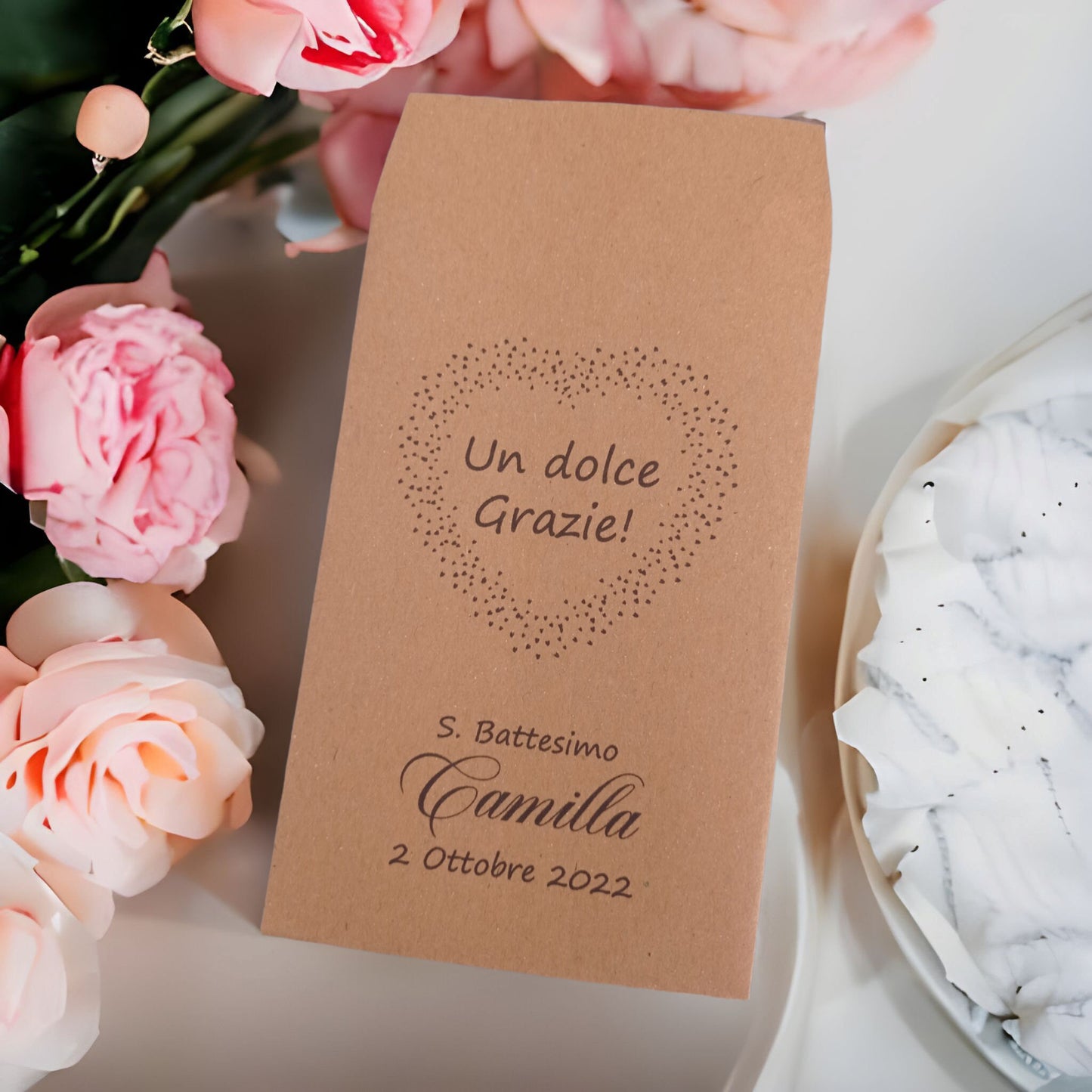 Sacchetti personalizzati in carta kraft 50 pezzi Matrimonio, Anniversario, Fidanzamento bustine confetti confettata grafiche cuore
