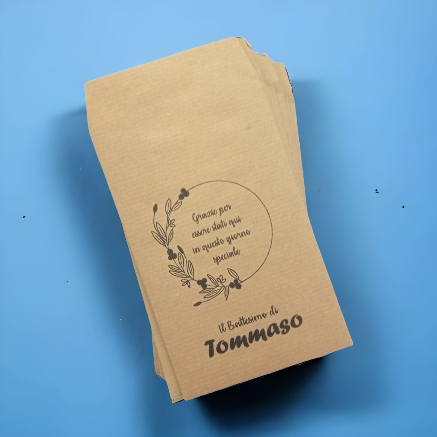 50 Sacchetti personalizzati in carta kraft, bustine carta per confettata, stampa logo personalizzato, matrimonio, comunione, battesimo.