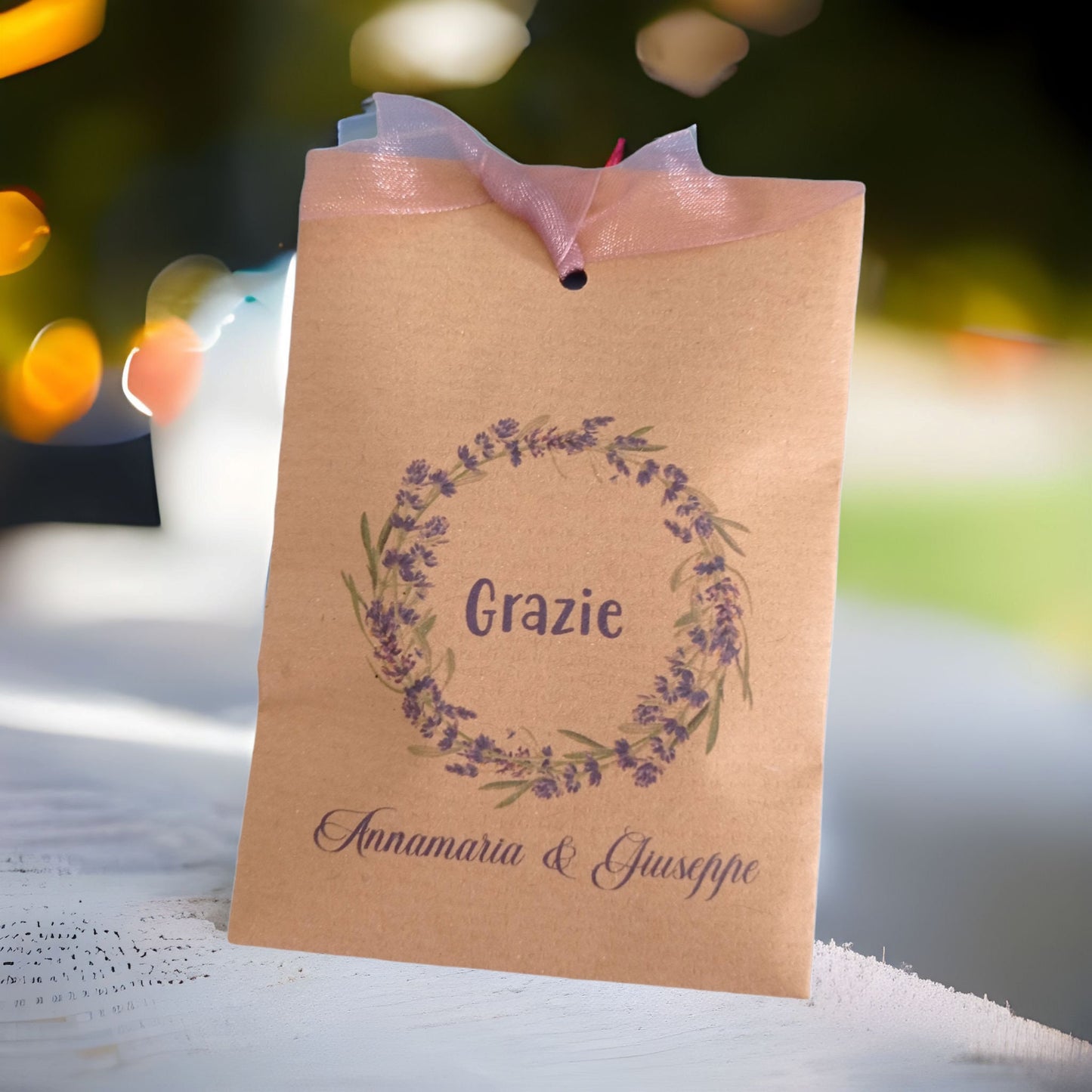 50 Sacchetti i carta Kraft stampa personalizzata stile lavanda, rose e bouquet fiori
