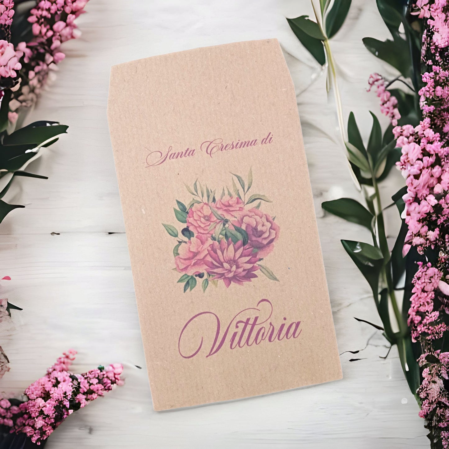 50 Sacchetti i carta Kraft stampa personalizzata stile lavanda, rose e bouquet fiori
