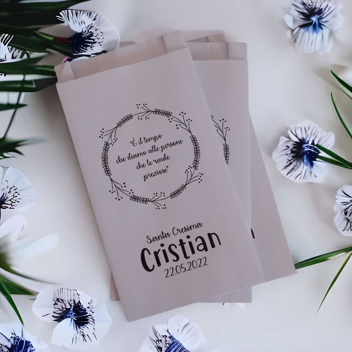 50 sacchetti carta personalizzati, confettata di matrimonio, battesimo, comunione, cresima, anniversario. Palettine segnagusto
