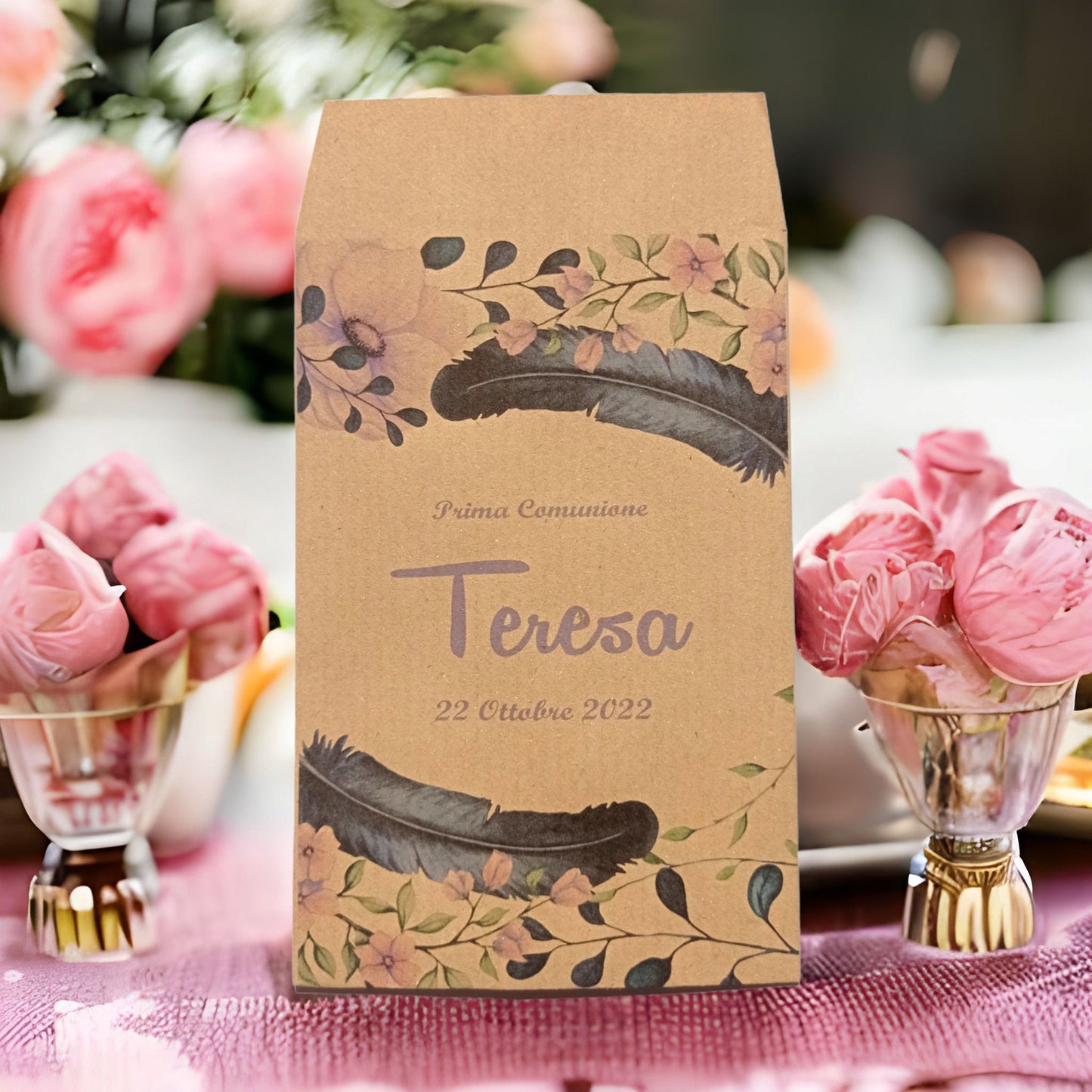 50 Sacchetti personalizzati in carta kraft nozze anniversario battesimo cresima comunione. Bustine confettata. Sacchetto confetti.