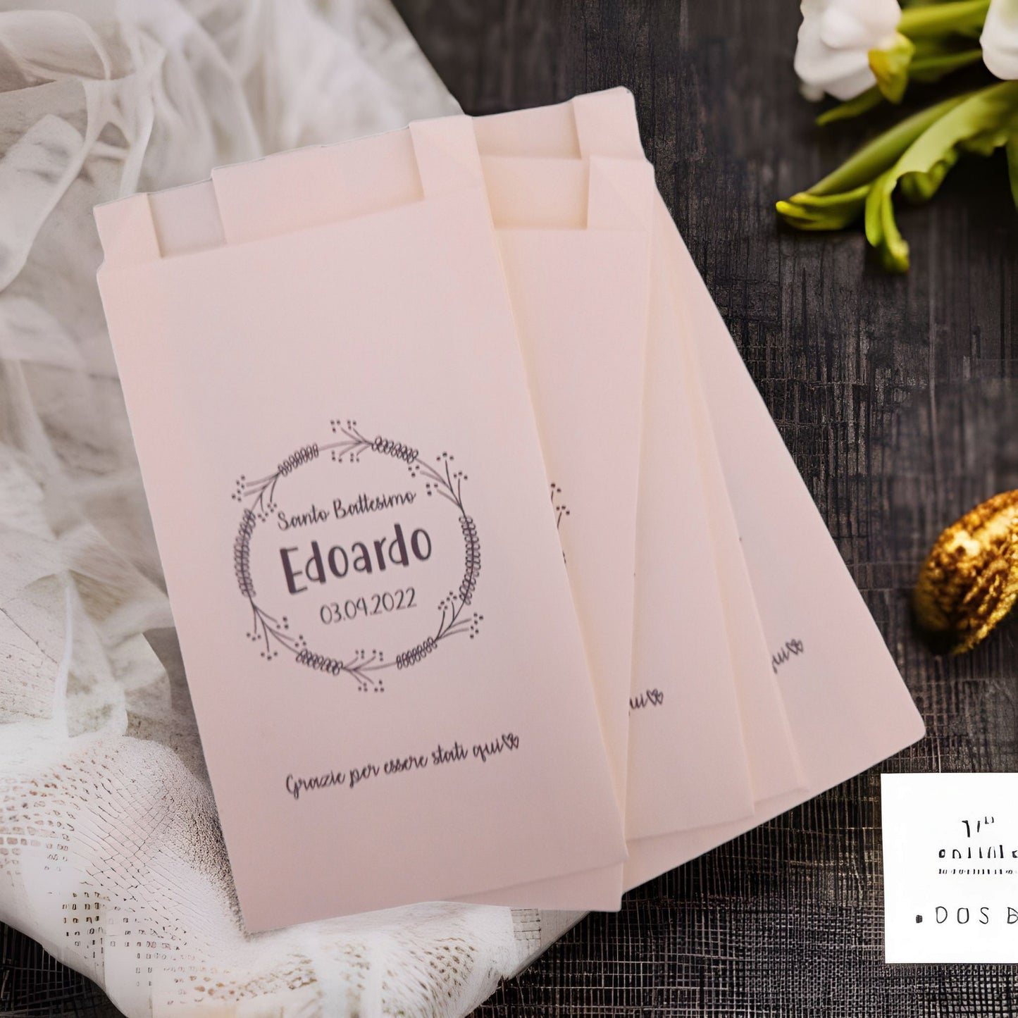 50 Sacchetti confettata personalizzati: Buste in carta per matrimonio, battesimo, compleanno   Personalizzabili con frasi, nomi e data