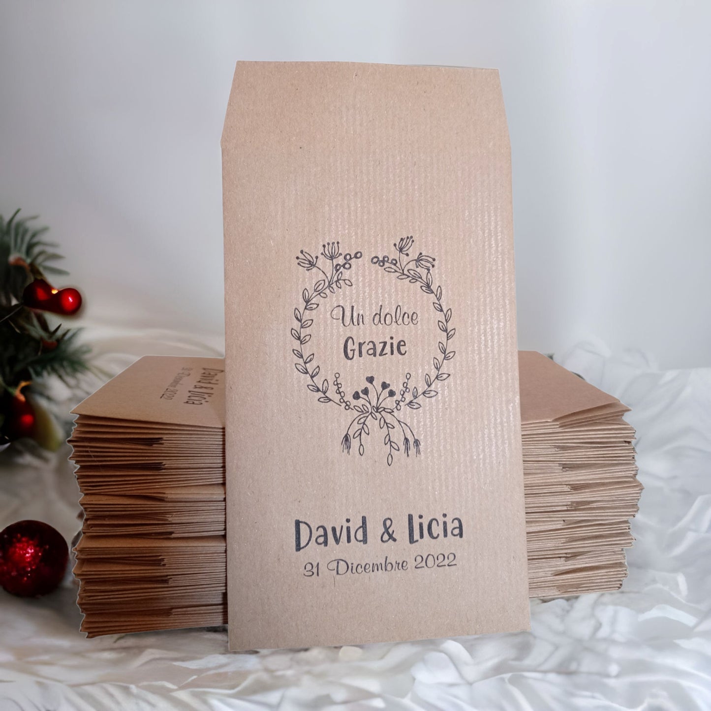 50 Sacchetti personalizzati in carta kraft confettata matrimonio