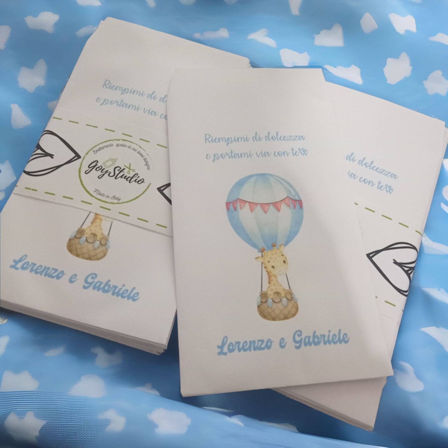 GoyStudio 50 sacchetti carta confetti personalizzabili. Bustina confettata nascita battesimo baby shower primo compleanno