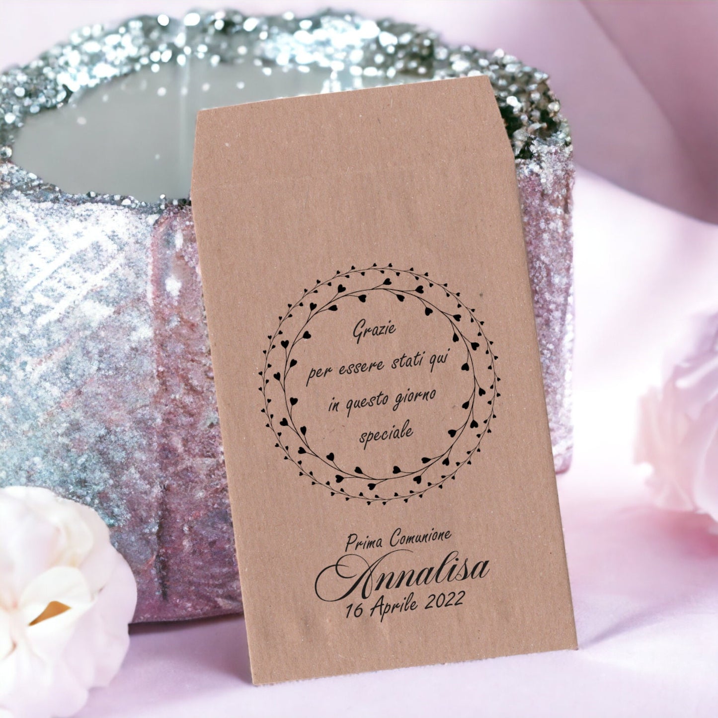 Sacchetti carta Kraft, ideali per semi, confetti e piccolo doni. Bustine confettata per nascita, battesimo, Prima Comunione e Cresima