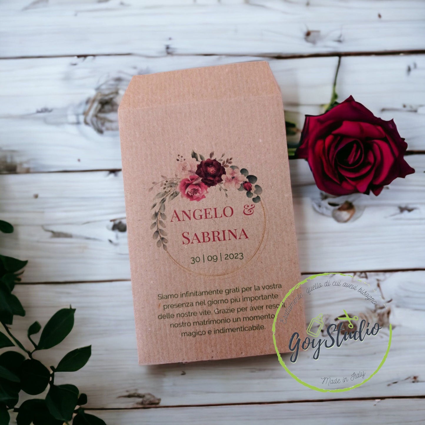 GoyStudio 50 sacchetti carta confetti personalizzabili.  Confettata matrimonio, lancio del riso, portaconfetti. bustine semi