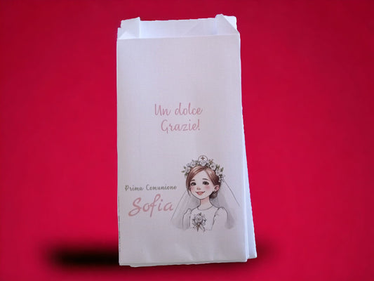 50 Sacchetti in carta, bustine confettata prima comunione bambina. Sacchetto per confetti o caramelle. Bomboniera, fine festa personalizzato