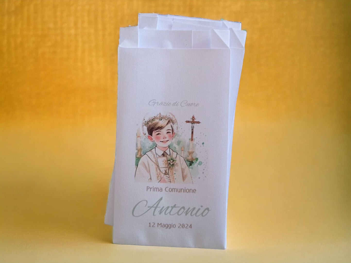 50 Sacchetti in carta, bustine confettata prima comunione bambino. Sacchetto per confetti o caramelle. Bomboniera, fine festa personalizzato
