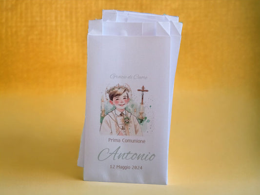 50 Sacchetti in carta, bustine confettata prima comunione bambino. Sacchetto per confetti o caramelle. Bomboniera, fine festa personalizzato