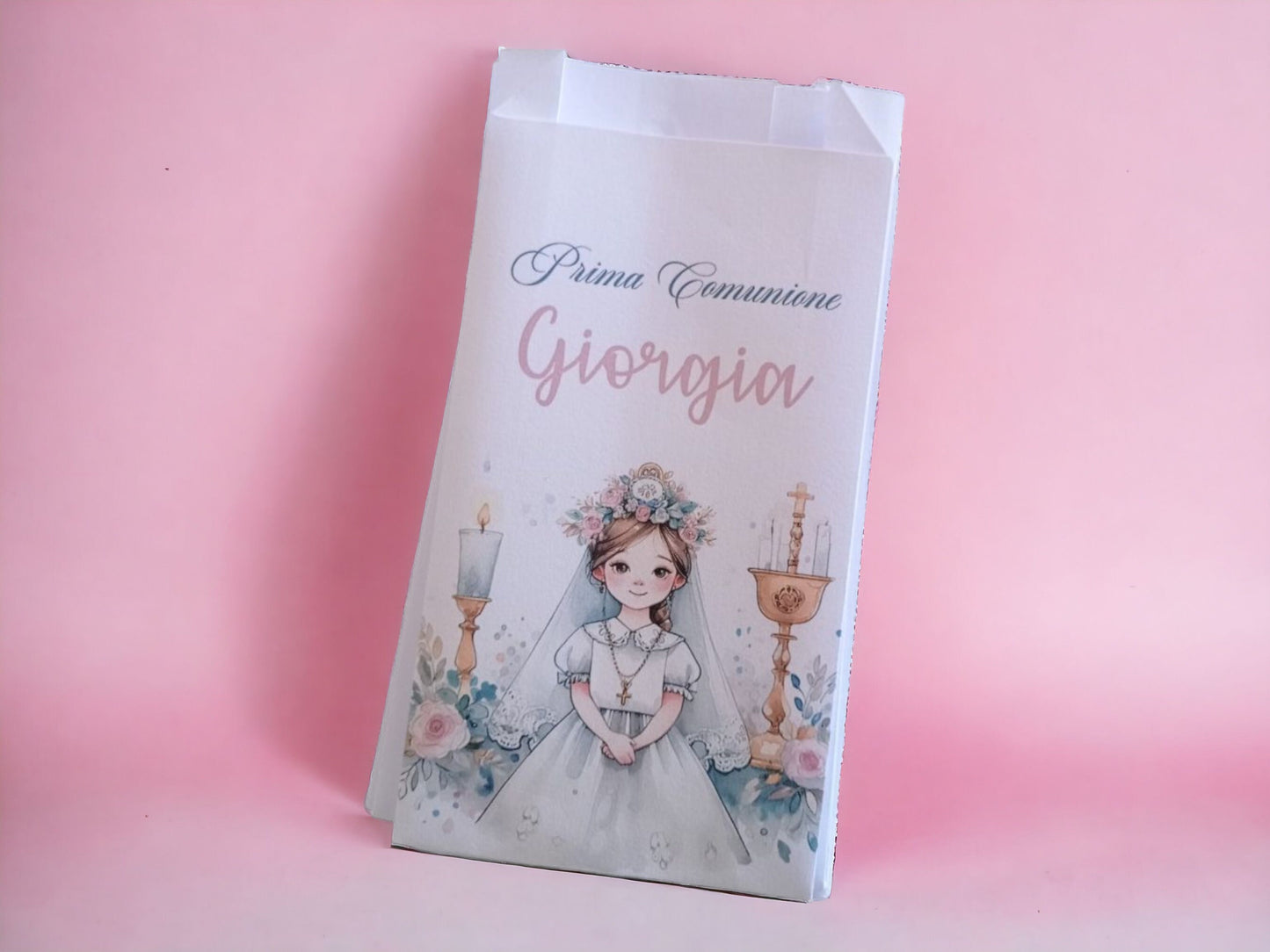 50 Sacchetti in carta, bustine confettata prima comunione bambina. Sacchetto per confetti o caramelle. Bomboniera, fine festa personalizzato