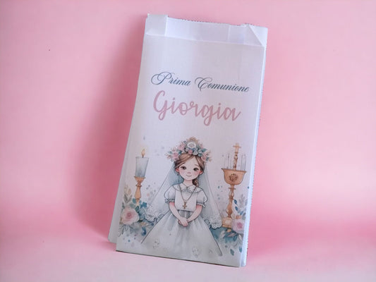 50 Sacchetti in carta, bustine confettata prima comunione bambina. Sacchetto per confetti o caramelle. Bomboniera, fine festa personalizzato