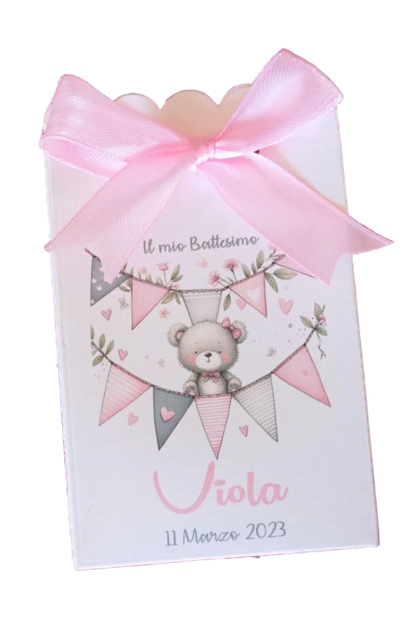 10 scatolina per confetti,portaconfetti orsetto rosa personalizzata. Bomboniera Nascita, Battesimo bambina