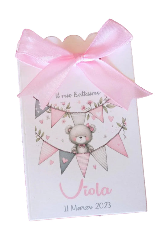 10 scatolina per confetti,portaconfetti orsetto rosa personalizzata. Bomboniera Nascita, Battesimo bambina