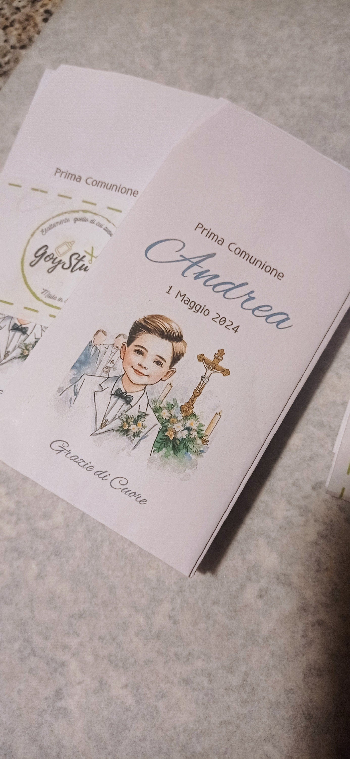 50 Sacchetti in carta, bustine confettata prima comunione bambino. Sacchetto per confetti o caramelle. Bomboniera, fine festa personalizzato