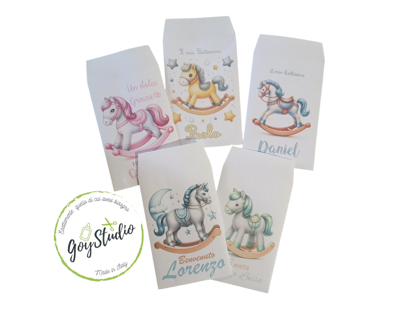 GoyStudio 50 sacchetti carta confetti personalizzabili. Bustina confettata nascita battesimo baby shower primo compleanno