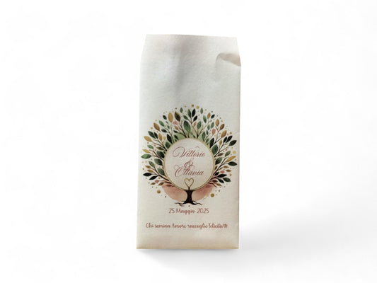 50 Sacchetti personalizzati in carta bianca nozze anniversario  cresima comunione. Tema Albero della Vita Bustine confettata.