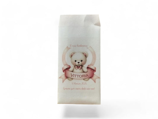 50 sacchetti in carta, Tema orsetto rosa, per battesimo, nascita compleanno bambina