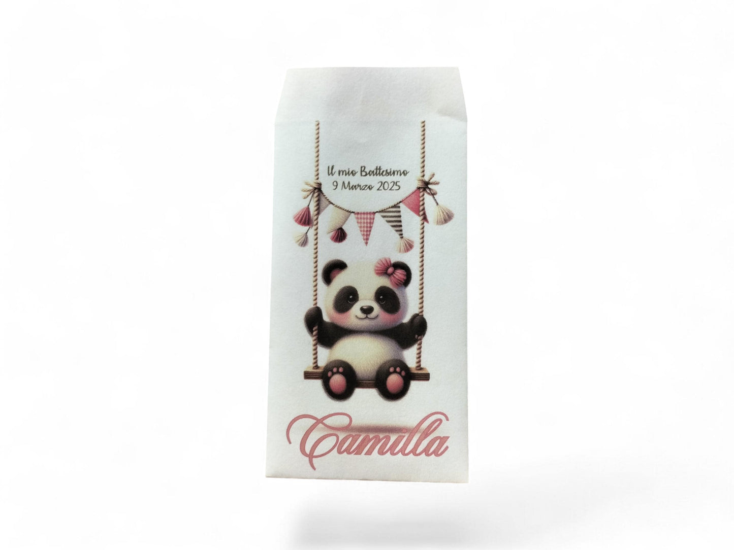 Sacchetti Confetti Panda Personalizzati - Bomboniere Battesimo Nascita Comunione - 50 Pezzi Plastic Free Kawaii