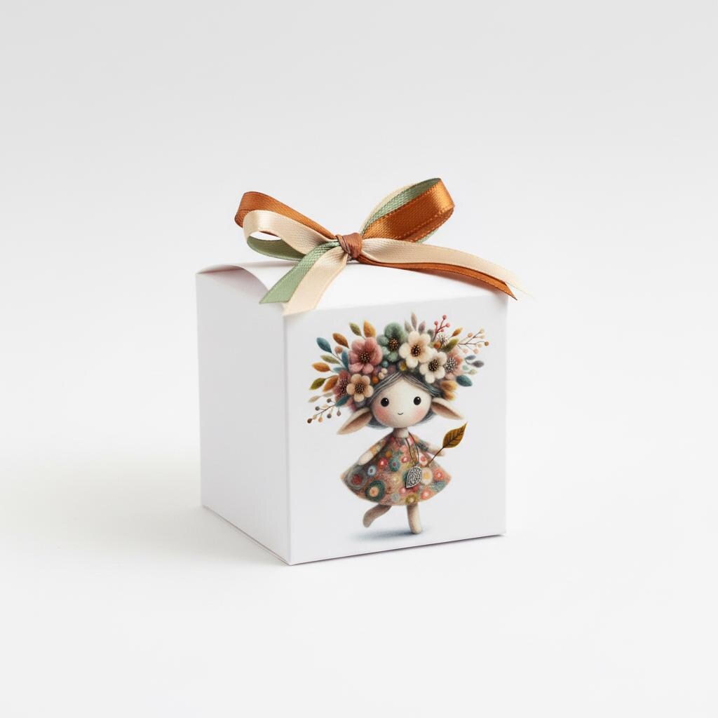 Scatoline portaconfetti Fatine – Cubo 6x6x6 cm – Prima Comunione / Battesimo Bambina – 12 design – Personalizzabili