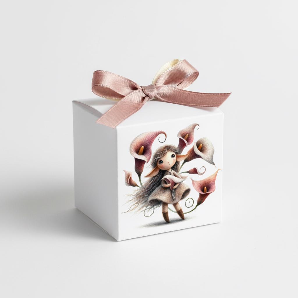 Scatoline portaconfetti Fatine – Cubo 6x6x6 cm – Prima Comunione / Battesimo Bambina – 12 design – Personalizzabili