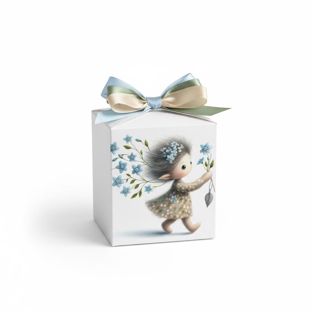 Scatoline portaconfetti Fatine – Cubo 6x6x6 cm – Prima Comunione / Battesimo Bambina – 12 design – Personalizzabili