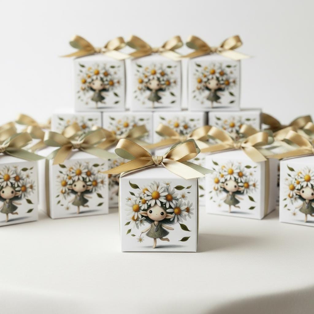 Scatoline portaconfetti Fatine – Cubo 6x6x6 cm – Prima Comunione / Battesimo Bambina – 12 design – Personalizzabili
