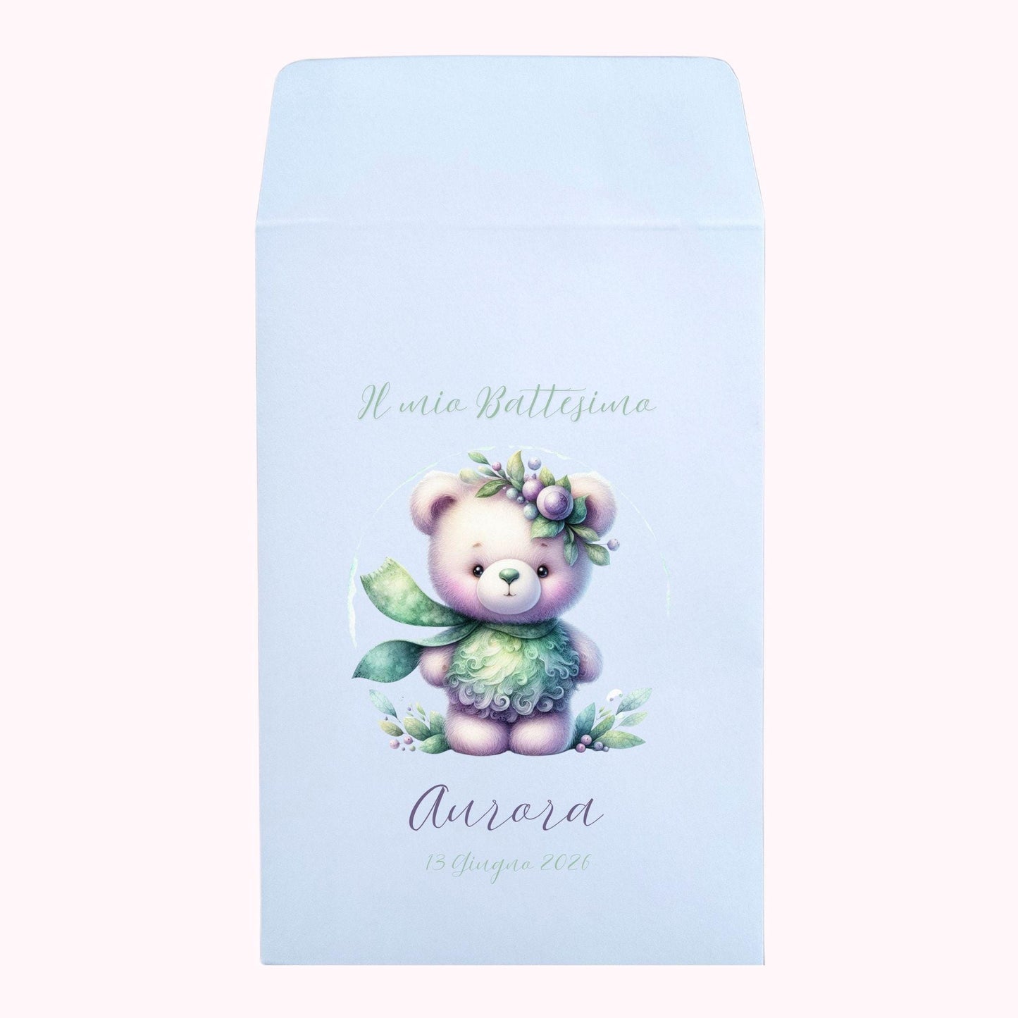 50 sacchetti carta bianca per confettata di Nascita o Battesimo con messaggio personalizzato
