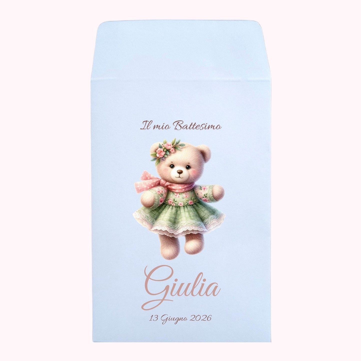 50 sacchetti carta bianca per confettata di Nascita o Battesimo con messaggio personalizzato