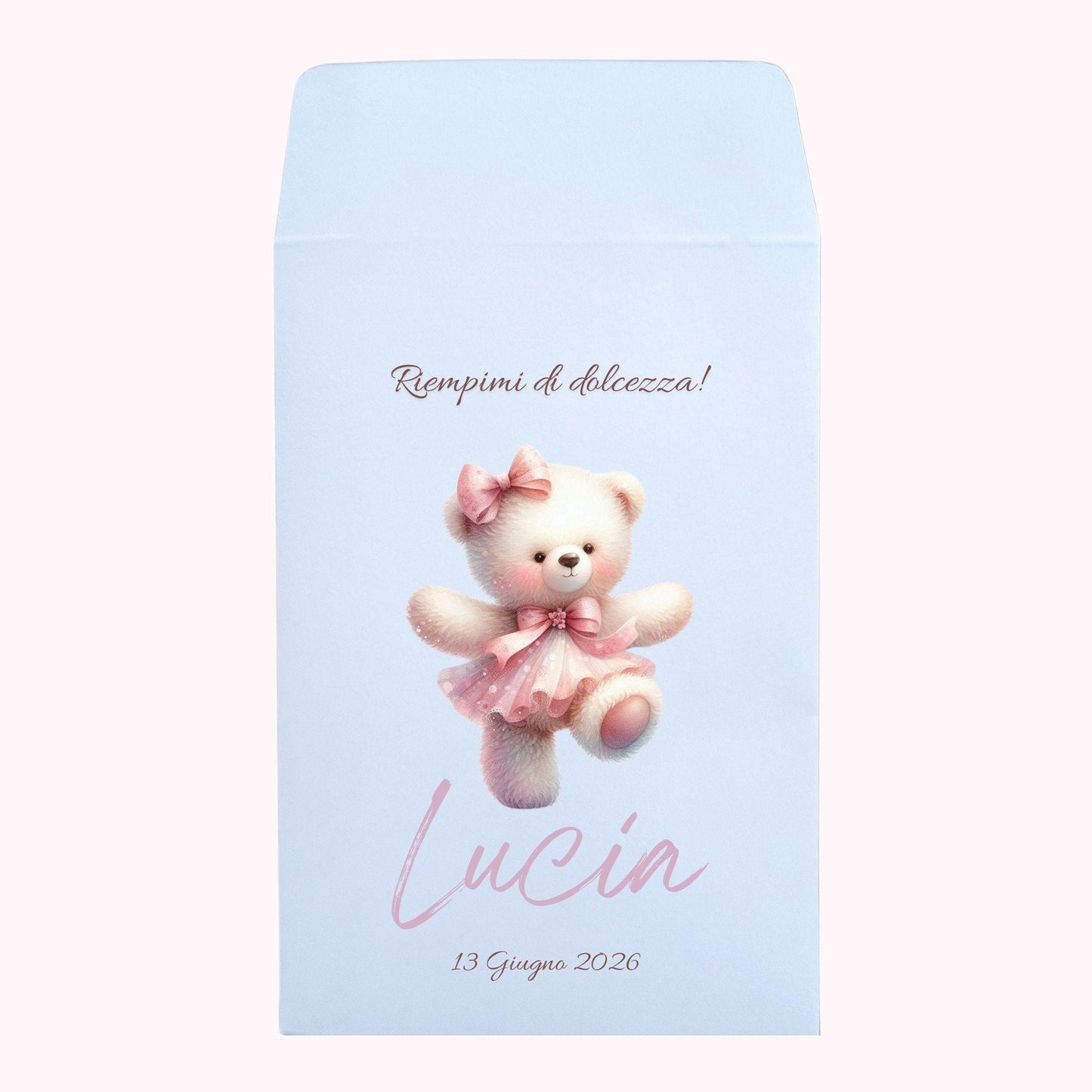 50 sacchetti carta bianca per confettata di Nascita o Battesimo con messaggio personalizzato