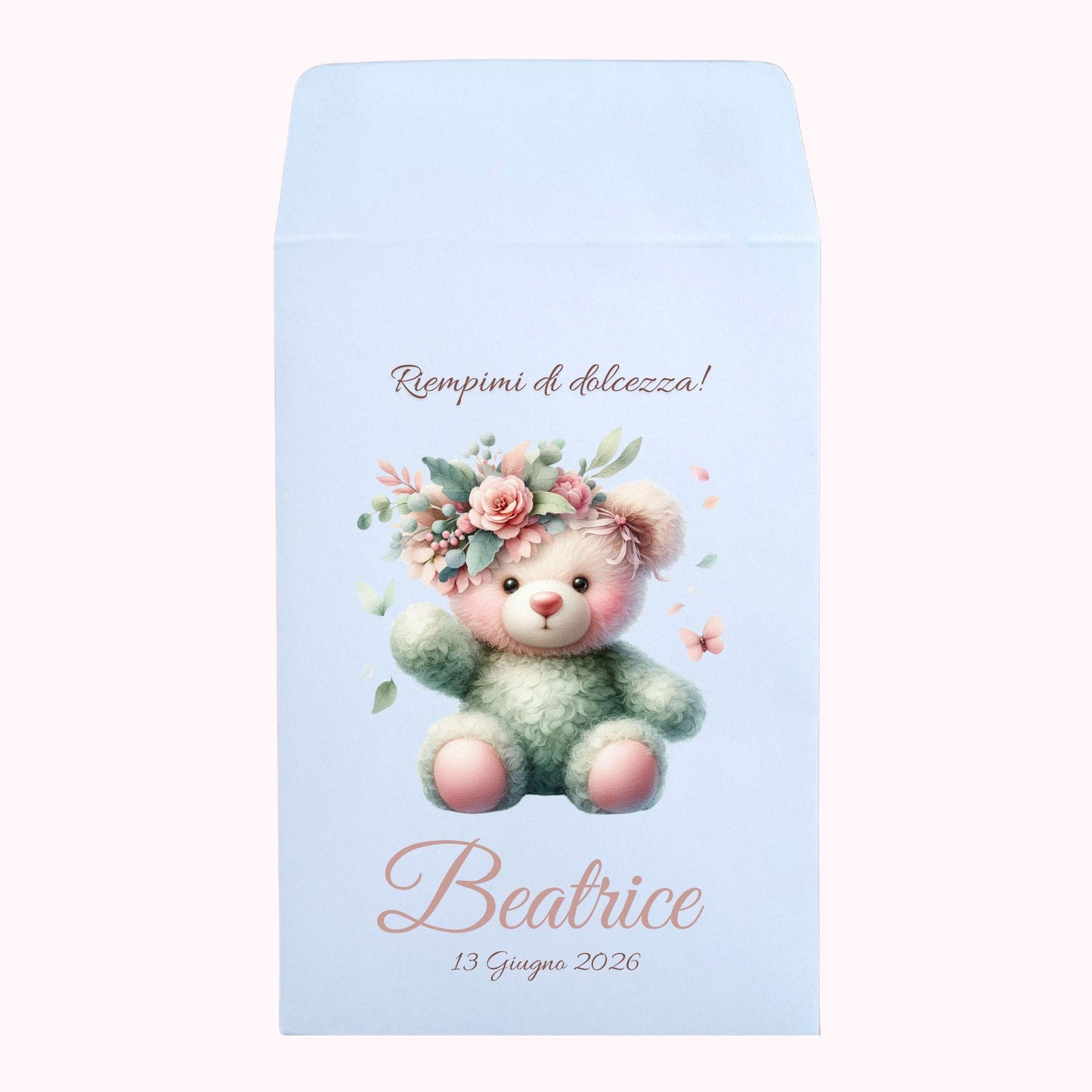 50 sacchetti carta bianca per confettata di Nascita o Battesimo con messaggio personalizzato