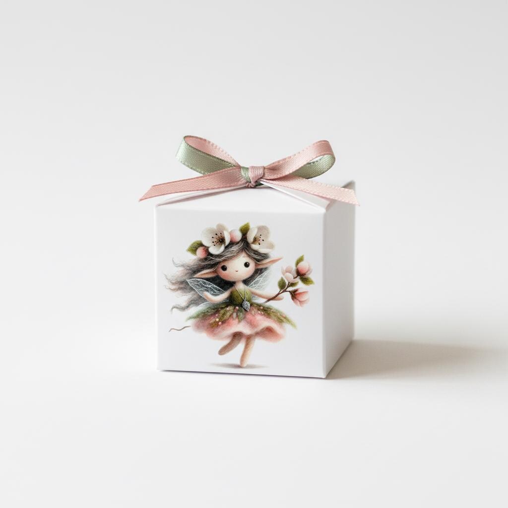 Scatoline portaconfetti Fatine – Cubo 6x6x6 cm – Prima Comunione / Battesimo Bambina – 12 design – Personalizzabili