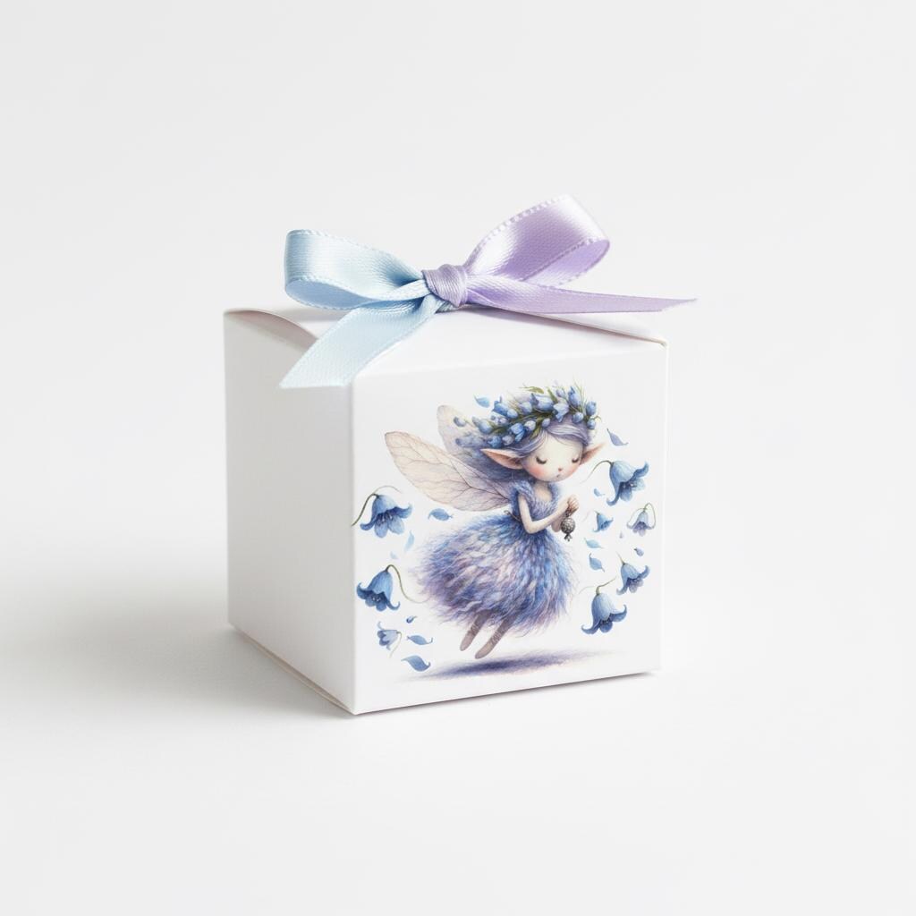 Scatoline portaconfetti Fatine – Cubo 6x6x6 cm – Prima Comunione / Battesimo Bambina – 12 design – Personalizzabili