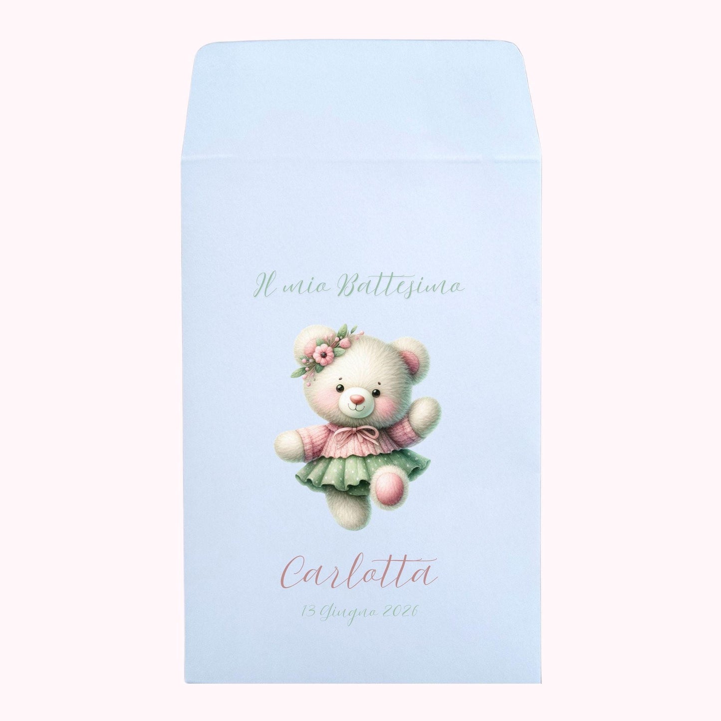 50 sacchetti carta bianca per confettata di Nascita o Battesimo con messaggio personalizzato