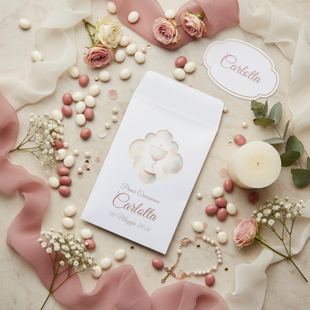 50 Sacchetti in carta, bustine confettata prima comunione bambina. Sacchetto per confetti o caramelle. Bomboniera, fine festa personalizzato