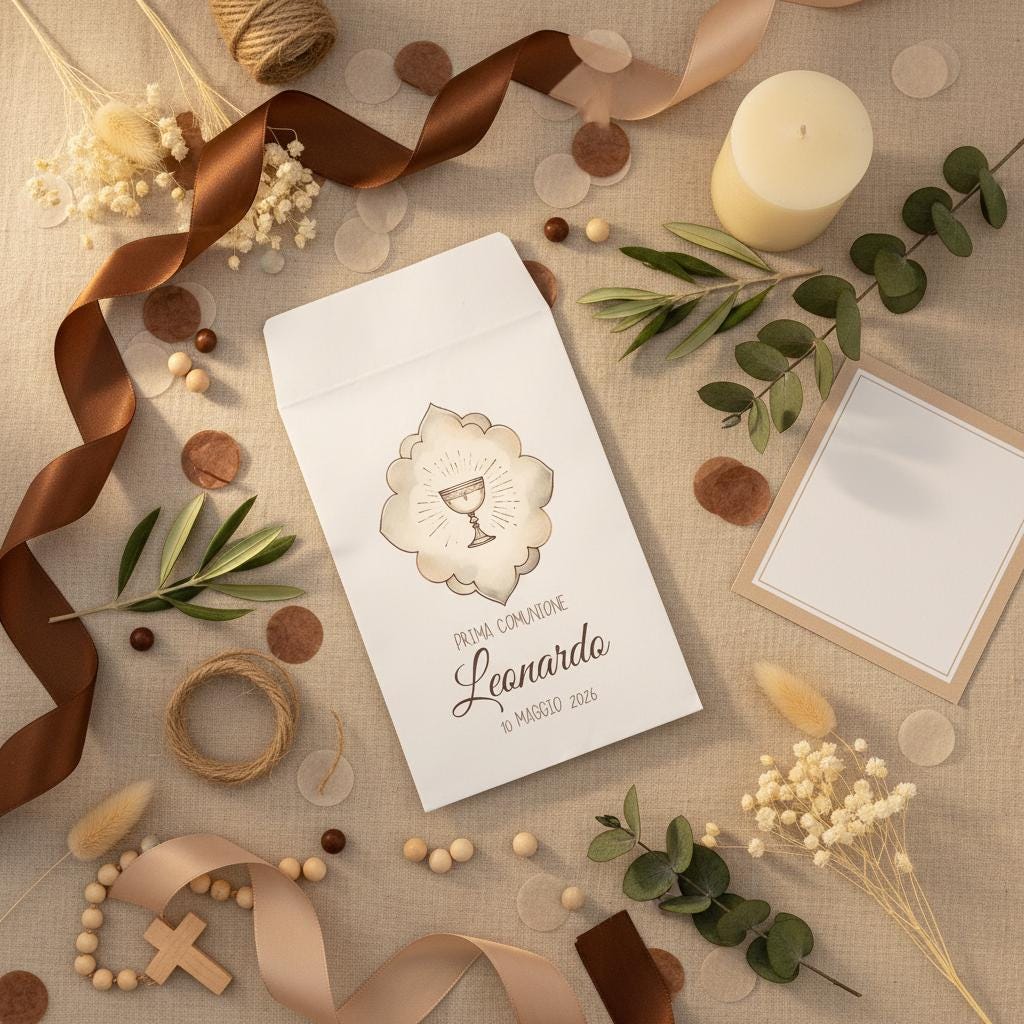 50 Sacchetti in carta, bustine confettata prima comunione bambina. Sacchetto per confetti o caramelle. Bomboniera, fine festa personalizzato