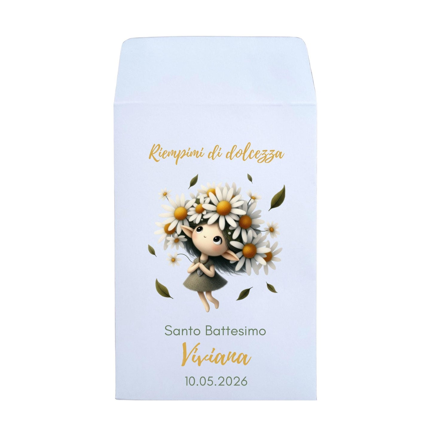 50 Sacchetti battesimo Bambina, bustine per confetti e confettata con fatine di fiori e farfalle.