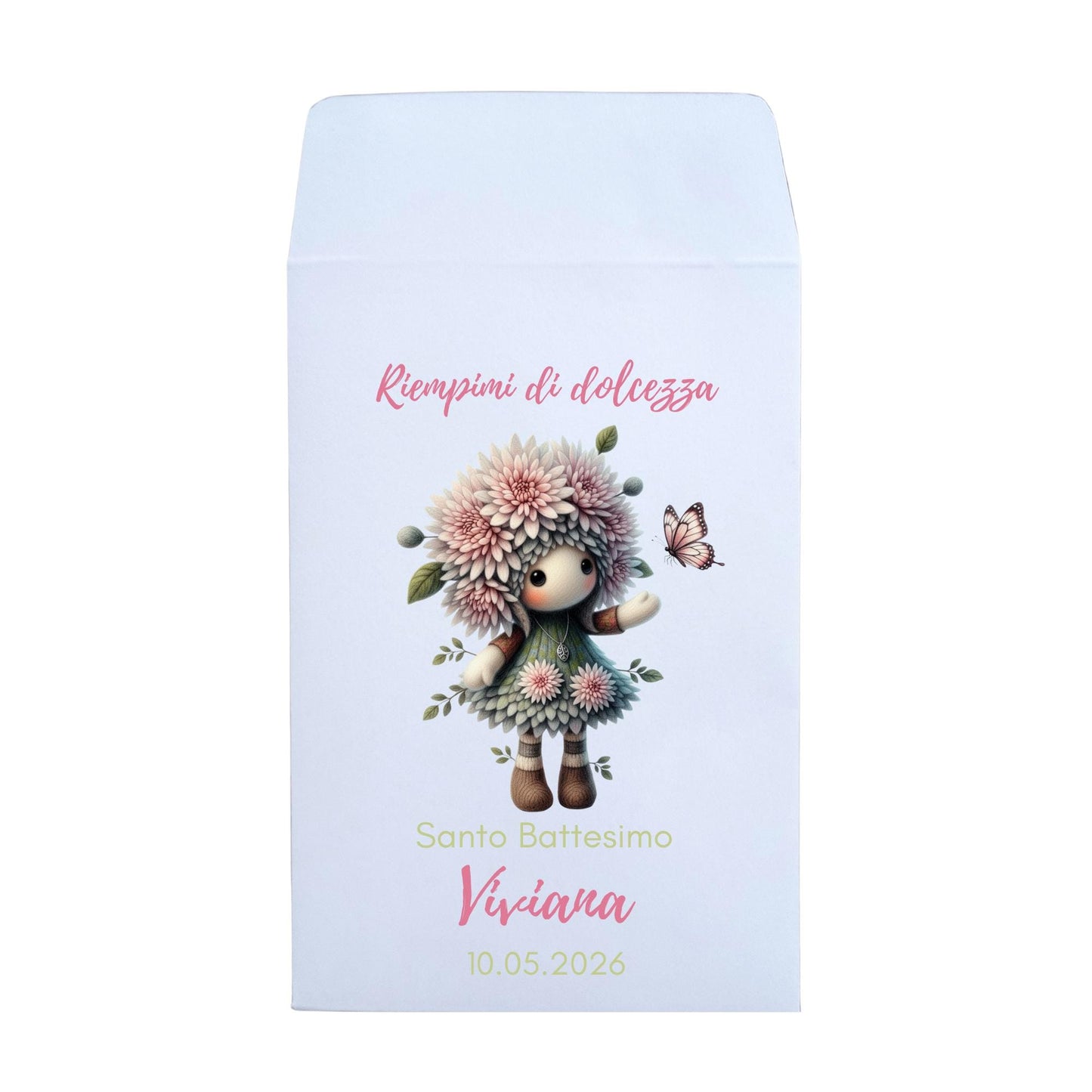 50 Sacchetti battesimo Bambina, bustine per confetti e confettata con fatine di fiori e farfalle.