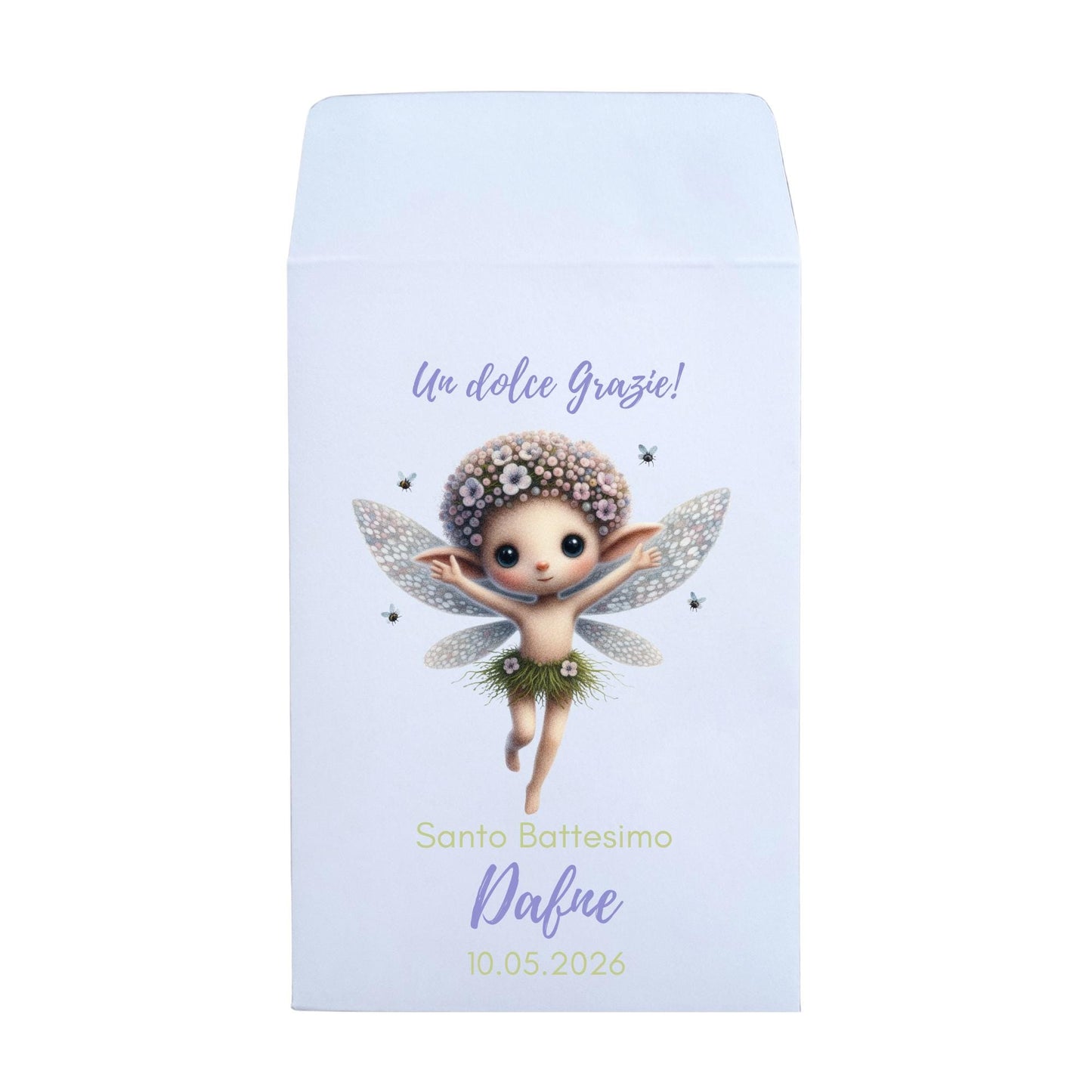 50 Sacchetti battesimo Bambina, bustine per confetti e confettata con fatine di fiori e farfalle.