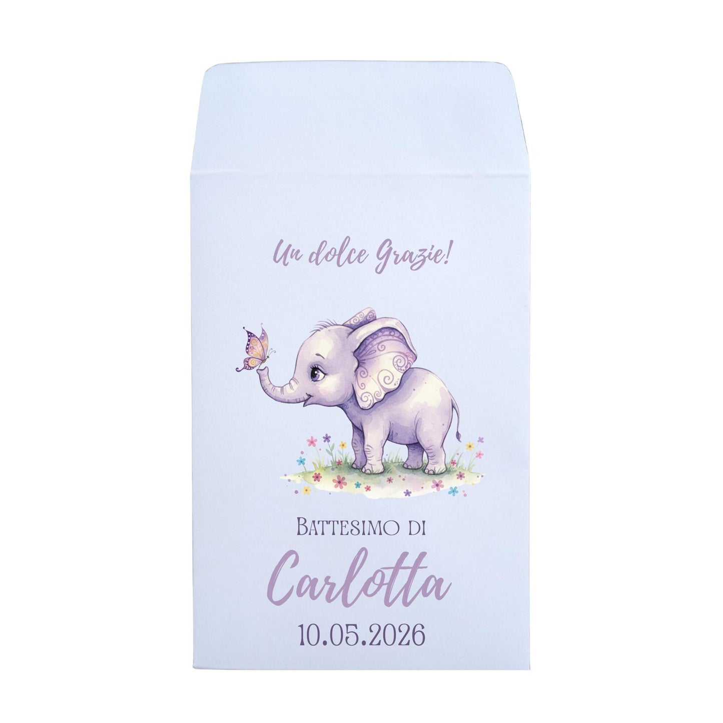 50 Piccoli sacchetti di carta tema elefantino per nascita o battesimo. Ideali per confetti e caramelle. Tema elefantino