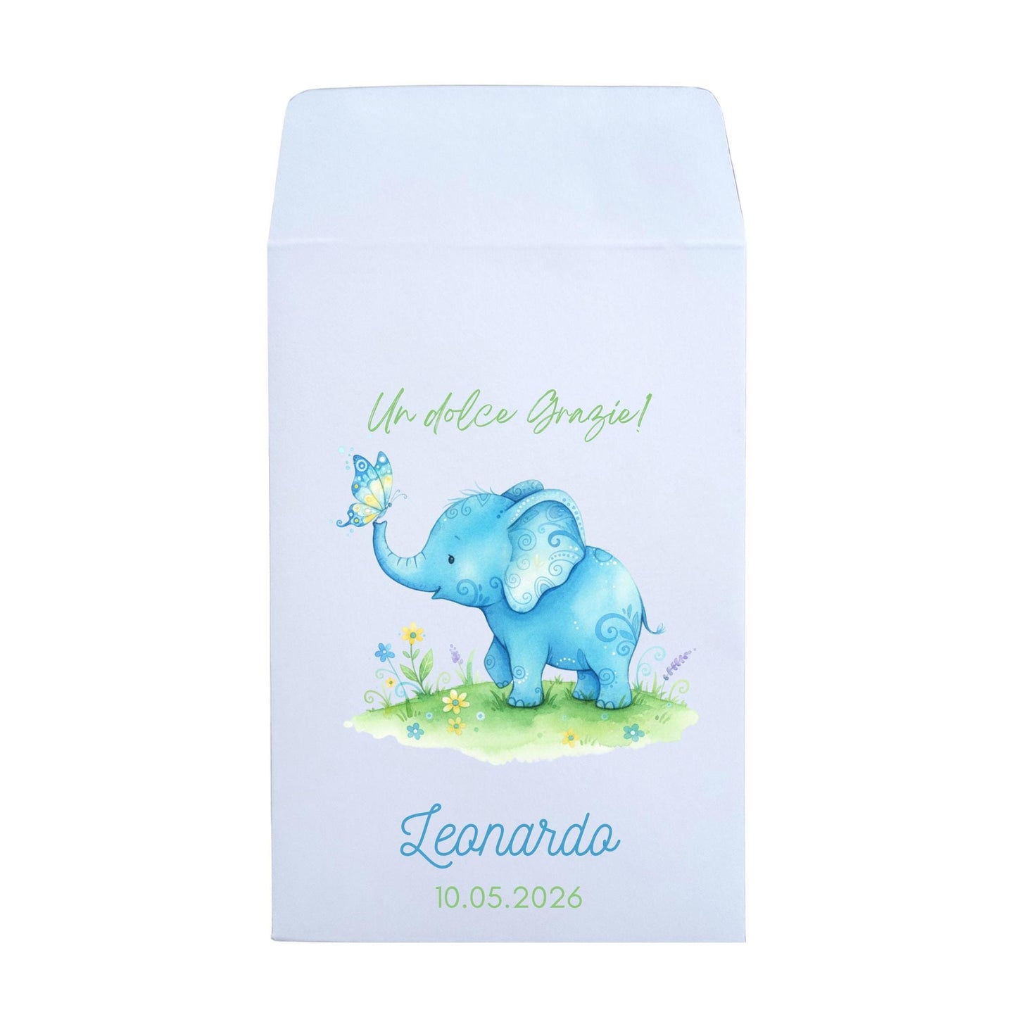 50 Piccoli sacchetti di carta tema elefantino per nascita o battesimo. Ideali per confetti e caramelle. Tema elefantino